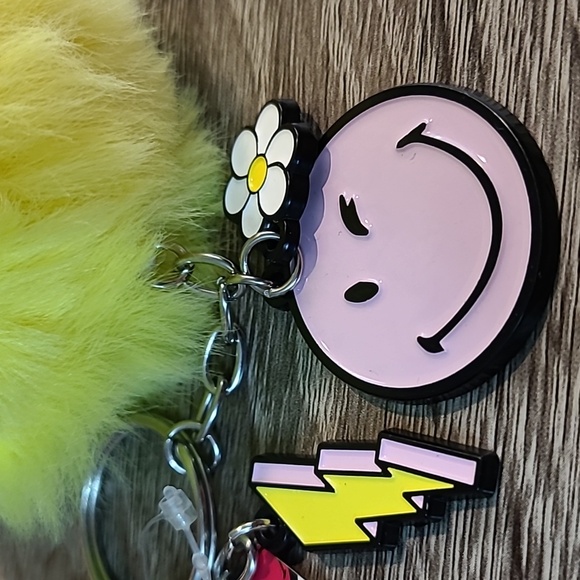 Smiley Face Keychain with Fuzzy Pompom - Picture 3 of 3